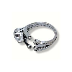 Antiqued Silver-tone Cute Little Doggy Wrap Ring Size 4